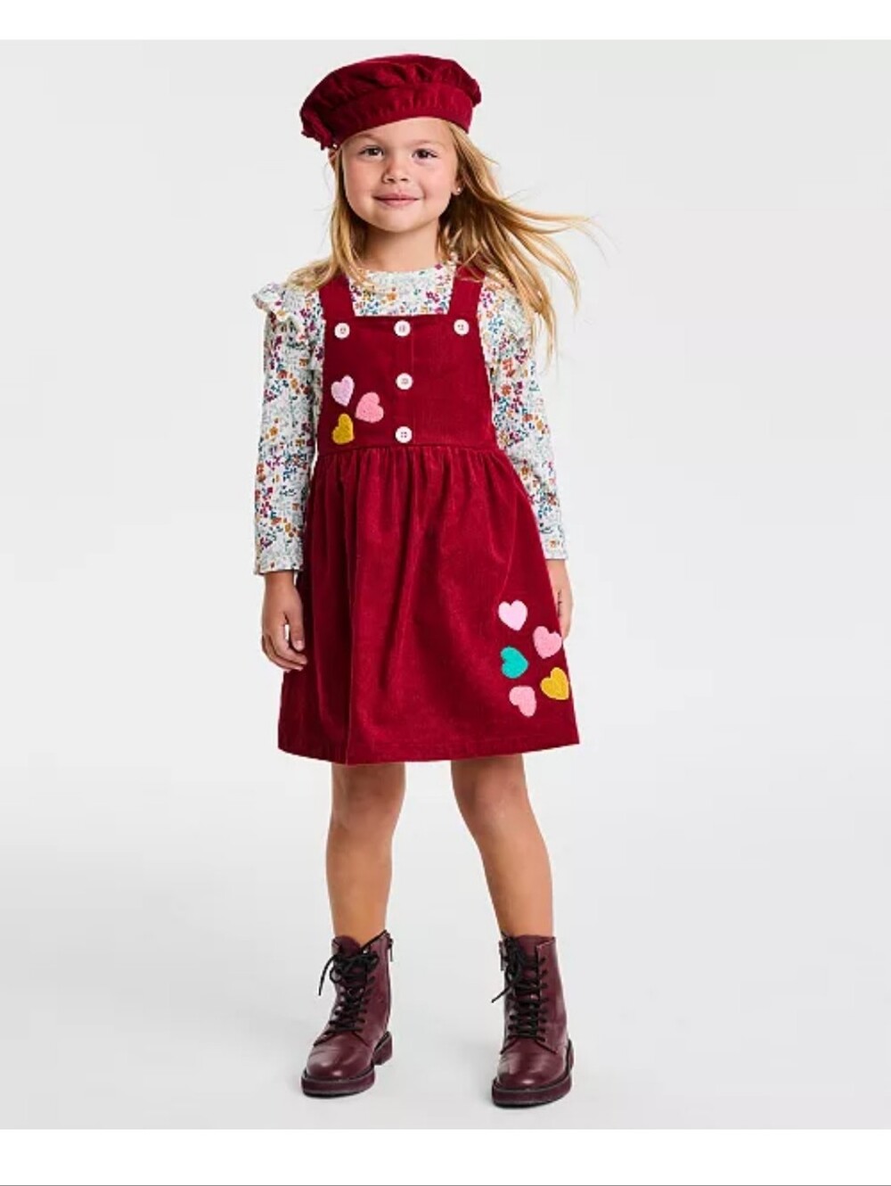 Blueberi Boulevard Corduroy Dress Floral Shirt Newsboy Hat 3 Piece Set Size 6X